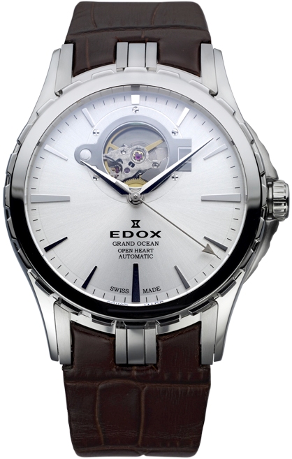 Edox Mens 85008 3 AIN Grand Ocean Open Heart Automatic Silver Dial Watch